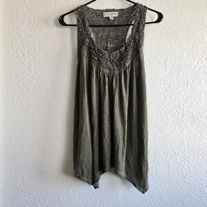 Knox Rose Olive Crochet Yoke Sleeveless Tank